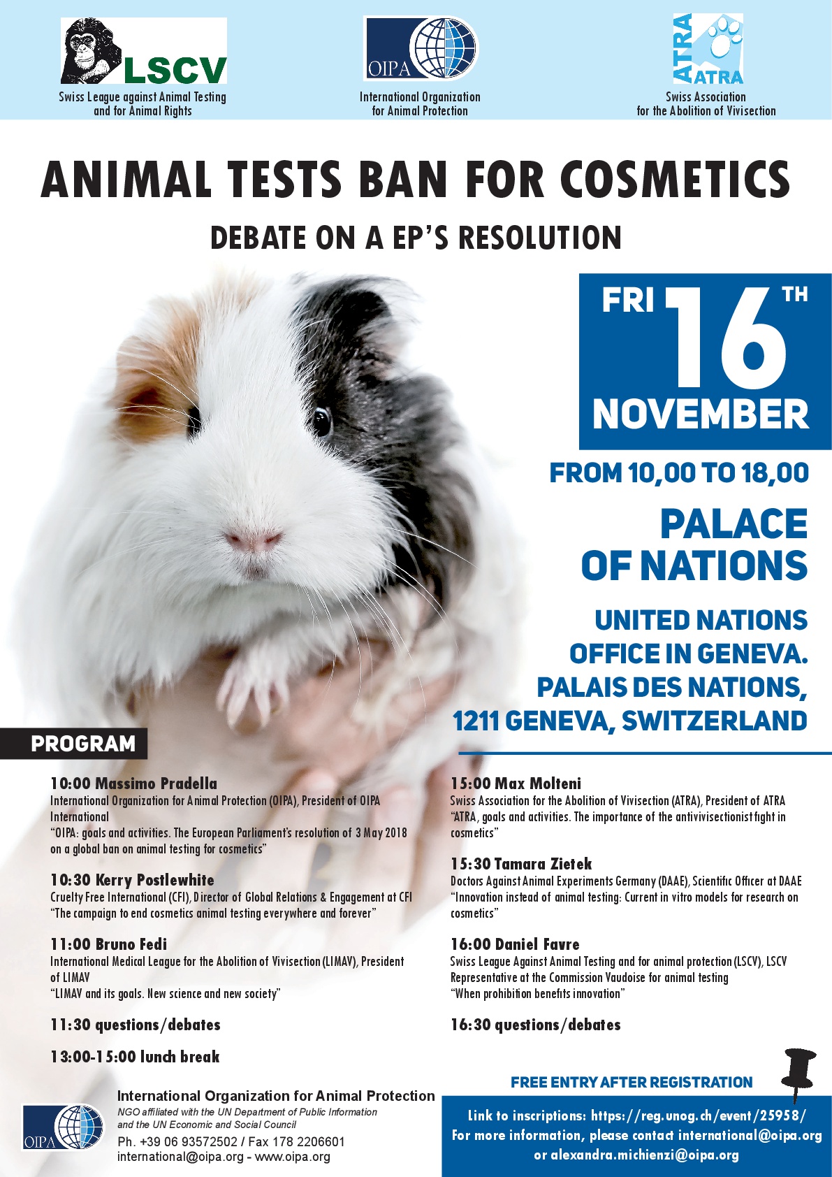 “Animal Tests Ban for Cosmetics: Debate on a EP’s Resolution” 16 November Palace of Nations Geneva